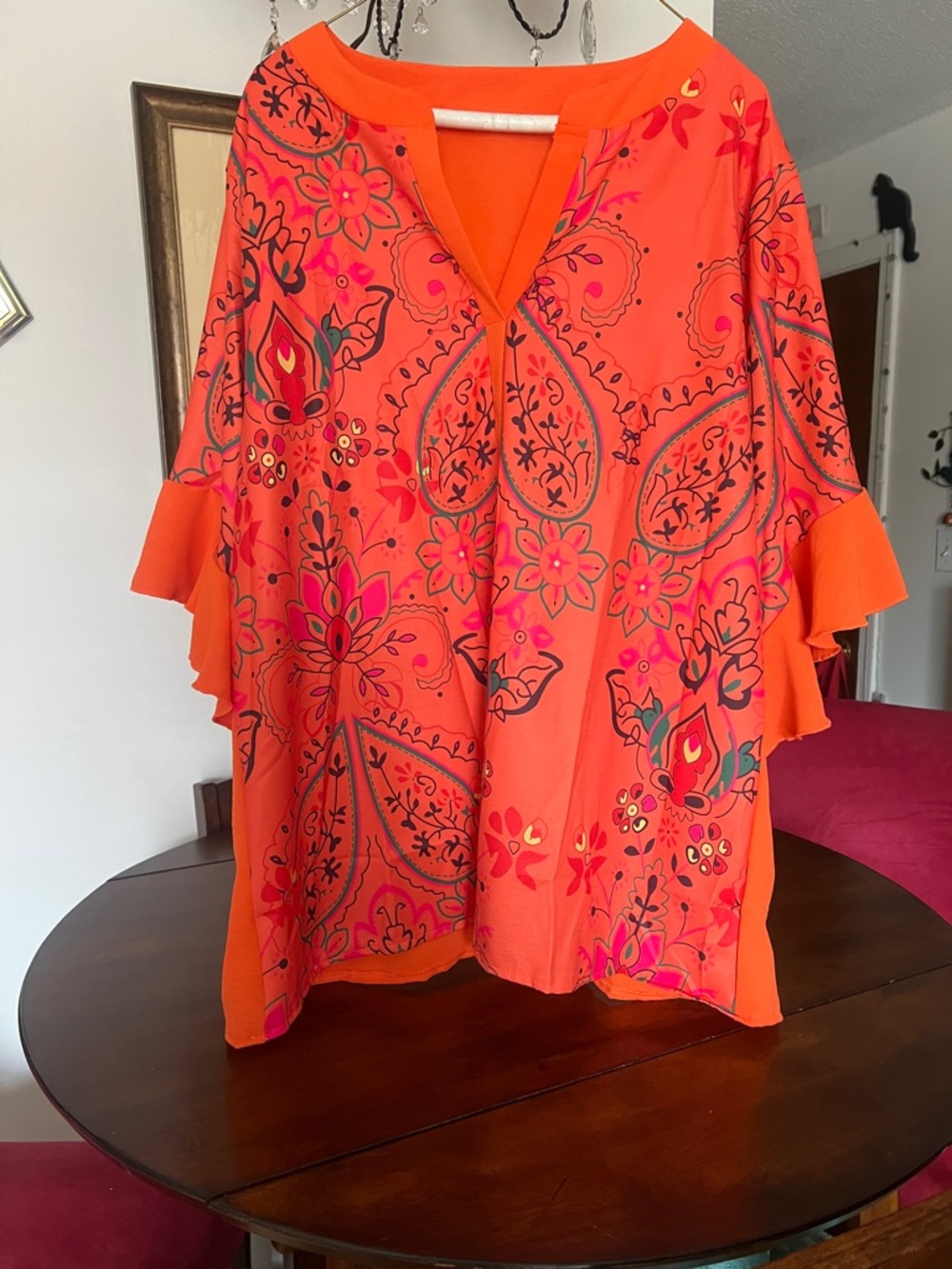 Bright Orange Floral V-Neck Women’s Top
